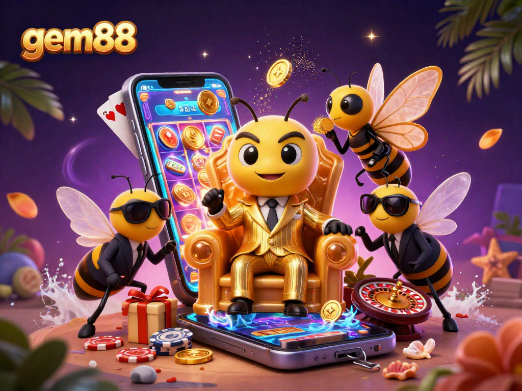 Experience the thrilling world of gem88 with vibrant casino elements in a dynamic bumblebee mob boss scene.