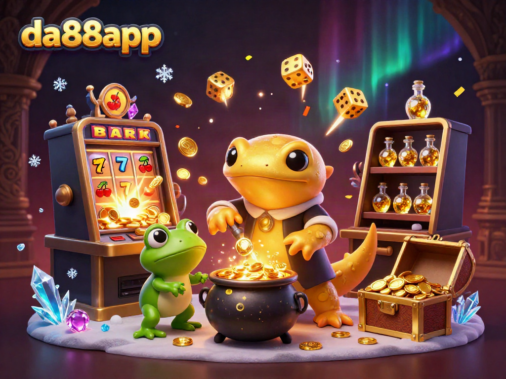 Experience the magic of gambling with da88app in a vibrant, gold-themed world of coins and elixirs.