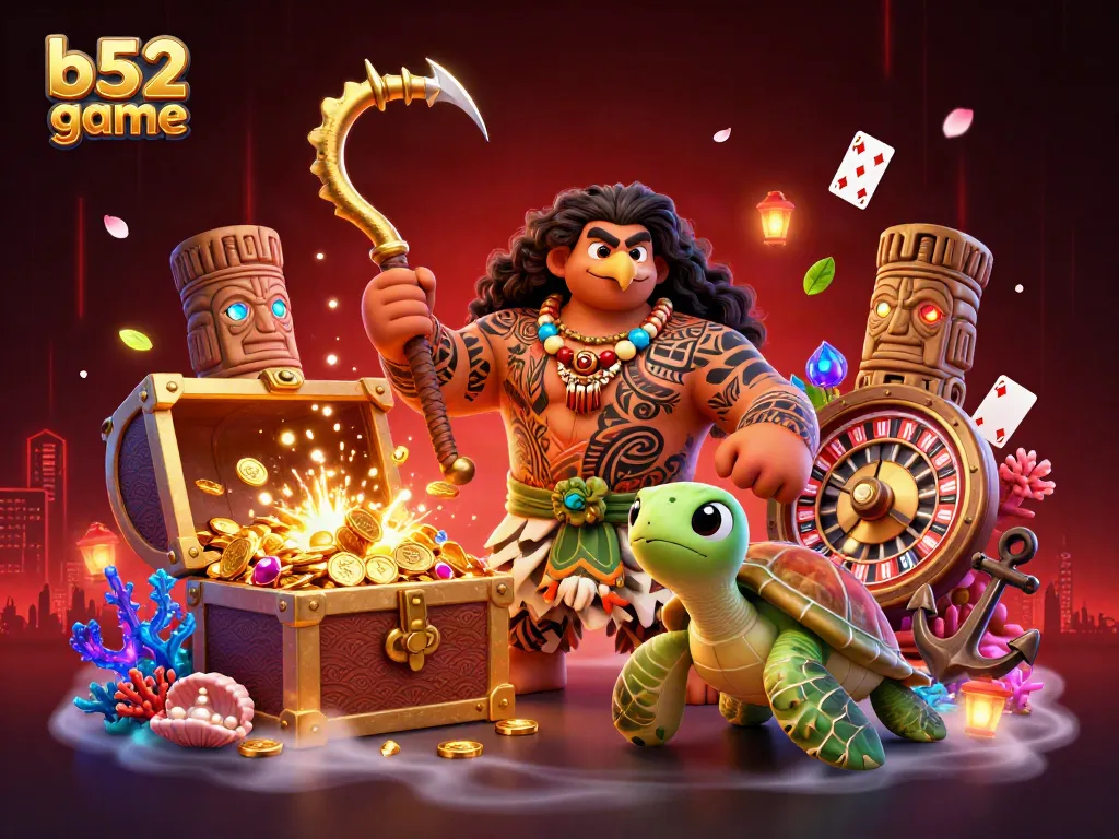 Experience the excitement of b52 game with vibrant characters and casino elements interacting in a dynamic scene.