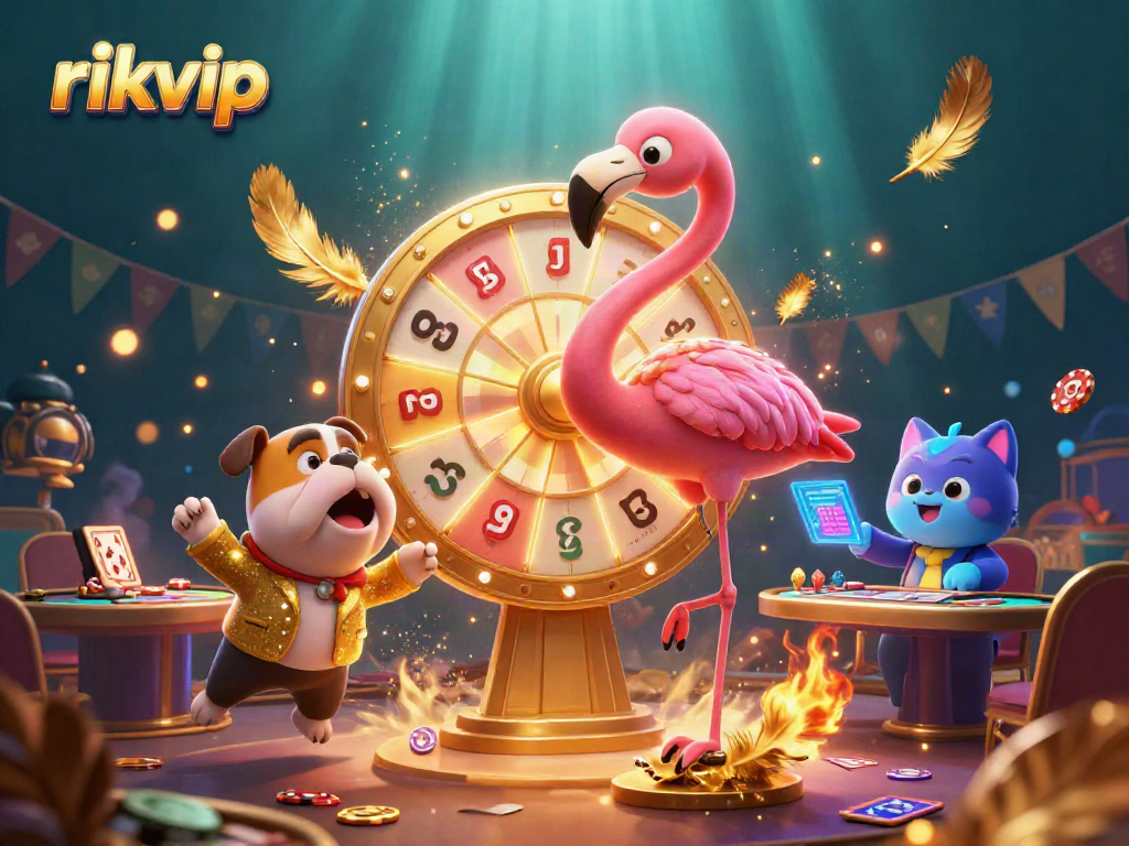 Engage in thrilling gameplay at rikvip's casino hub, featuring lively characters and vibrant elements.