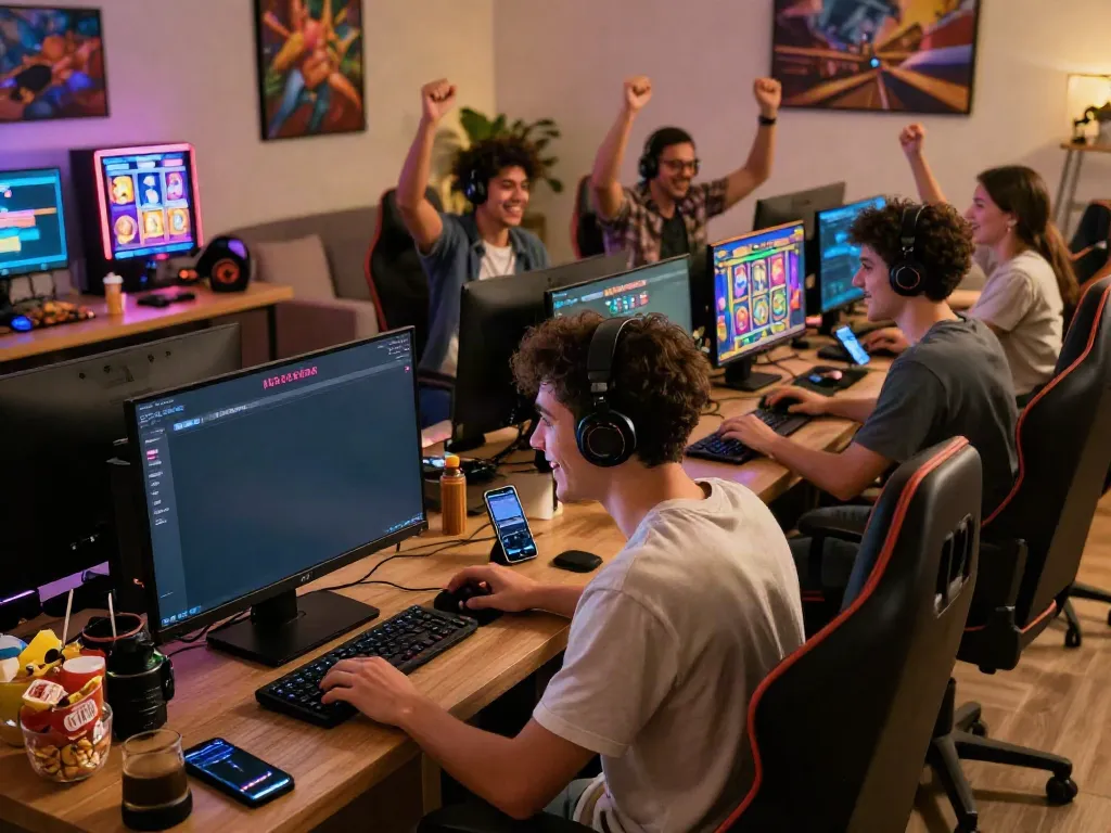 Players enjoying the DA88 online gaming platform with slot games and vibrant atmosphere.